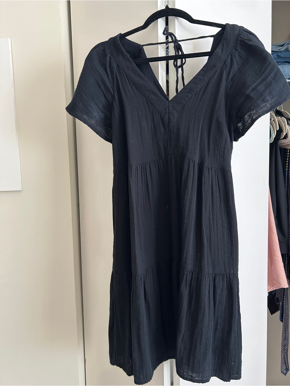 Old Navy Black V-Neck Tiered Mini Dress